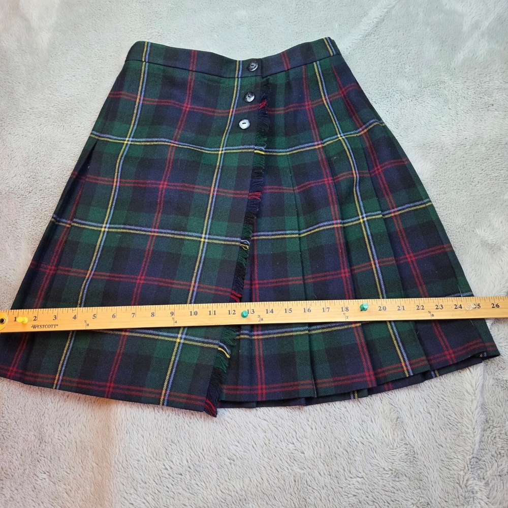Talbots Plaid Wool Kilt Skirt Womens 8P Green Navy Tartan Pleated‎ Made in USA